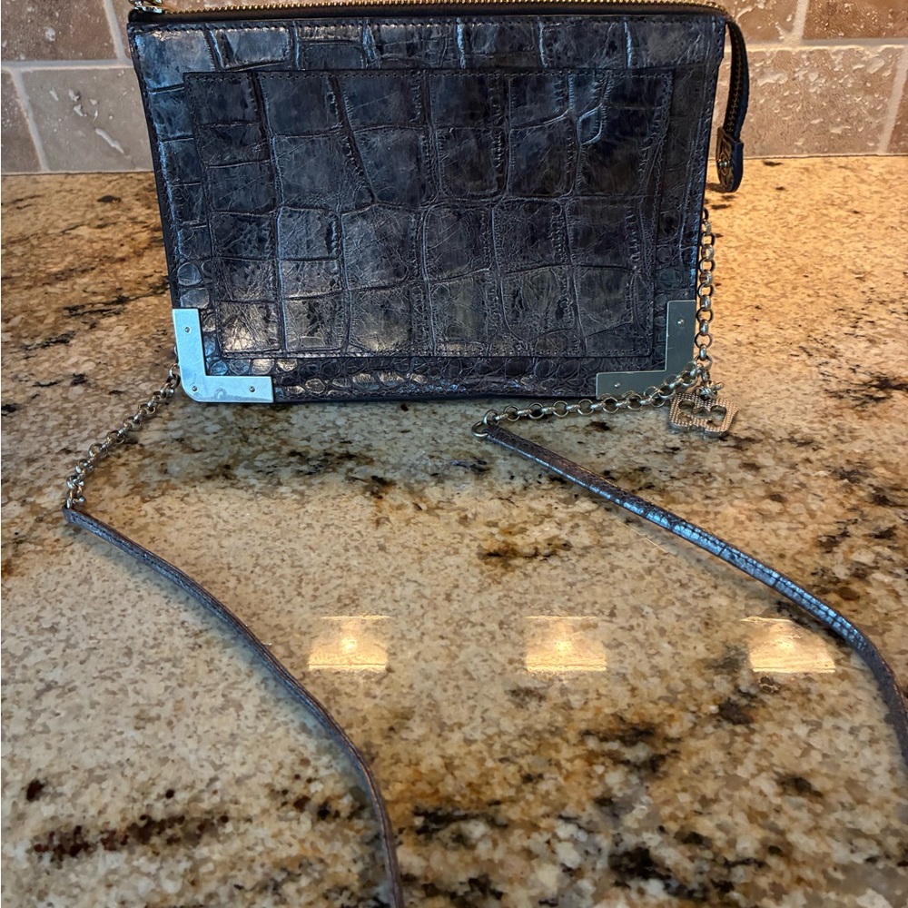 Eric Javits Black Crocodile-Embossed Crossbody Bag